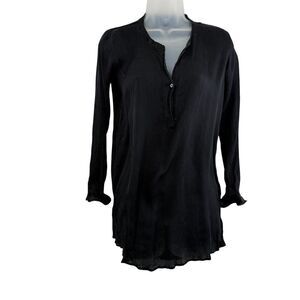 Calypso St Barth Womens Top Size XS Black Crinkle Blouse Long Sleeve Silk Tunic